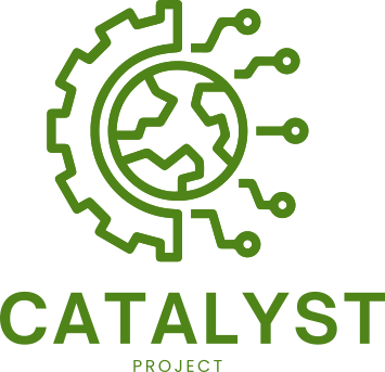 Catalyst logo: A green logo consisting of a gear icon, meshing into a globe on a transparent background. Below the logo is the word 'CATALYST' in bold, and under immediately under it, the word 'PROJECT' appears in bold, written in a smaller font.
