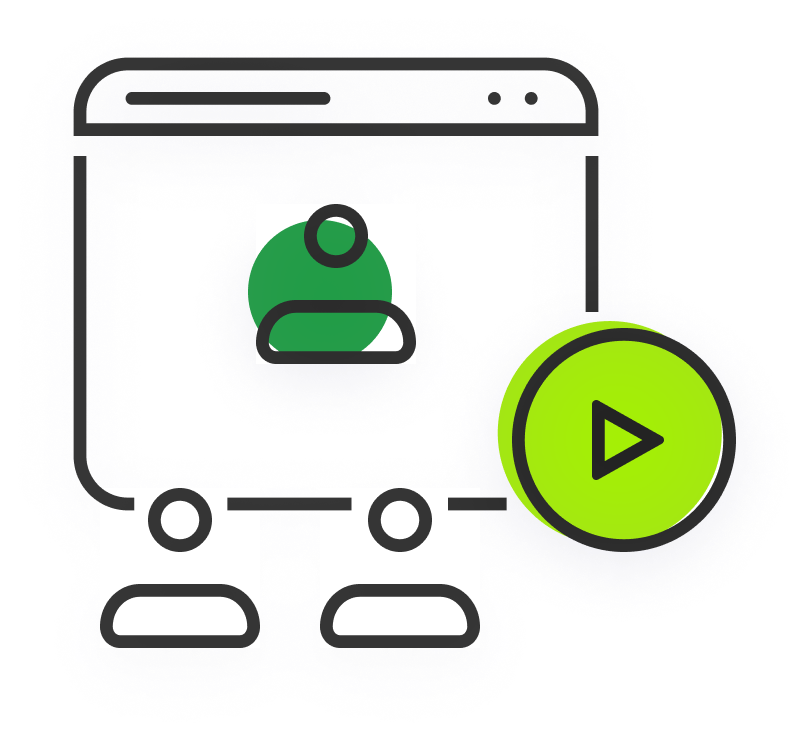 open-science-training logo: a representation of a two people watching a third person on a screen, with a green 'play' button beside